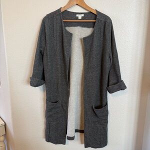 Garnet Hill Open-Front Charcoal Gray Long Cardigan Sweater